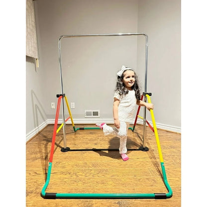 Balançoire Adjustable Kids Gymnastics Bar - Home Training Monkey Bar, Folding & Expandable (Red/Yellow)