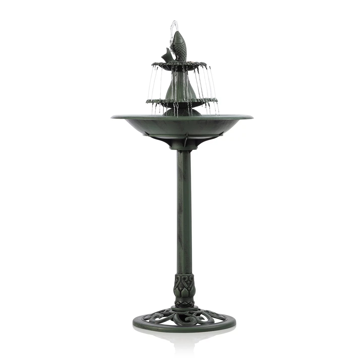 Alpine Corporation Plastic 3-Tier Pedestal Fountain Bird Bath, Green