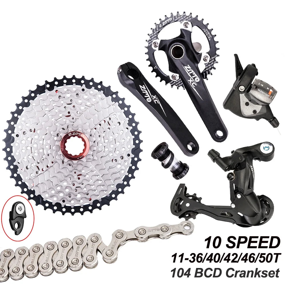 ZTTO Bicycle transmission kit,Flywheel 10 Speed 11-50T Cassette Flywheel Derailleurs er Bicycle 1x10 Speed Cassette Flywheel 10 Bicycle Crankset 11-50T 10 Speed Chain Derailleurs Shifter Mountain Bicycle kit