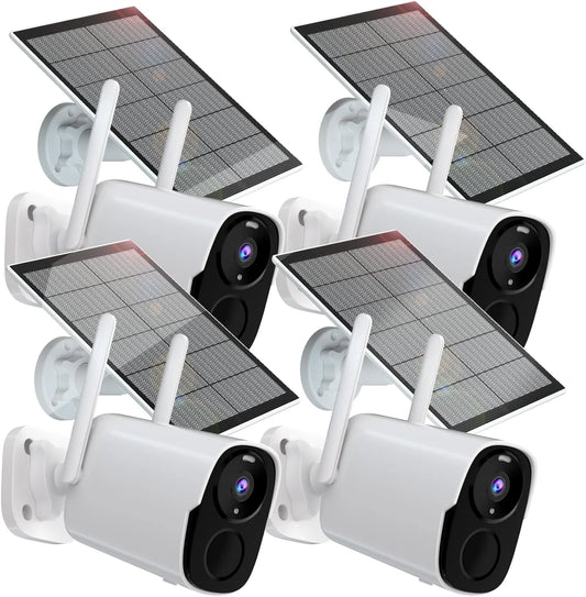 Rraycom Solar Camera Security Outdoor, Solar Powered WiFi System Surveillance Camera with 2K Color Night Vision, 2 Way Talk, Spotlight & Siren, Compatible with Alexa, BW4PLUS-SP, BW4P-SP-W-4PC