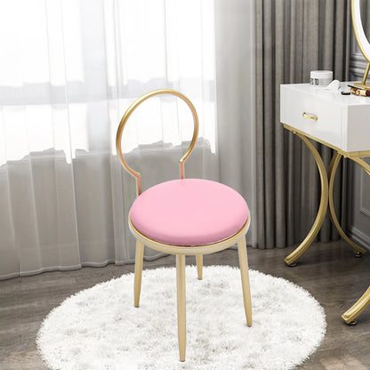 Anqidi Pink Vanity Chair, Simple Gold Iron + Pink Leather + Sponge Dresser Stool 13.78*12.2*27.36"