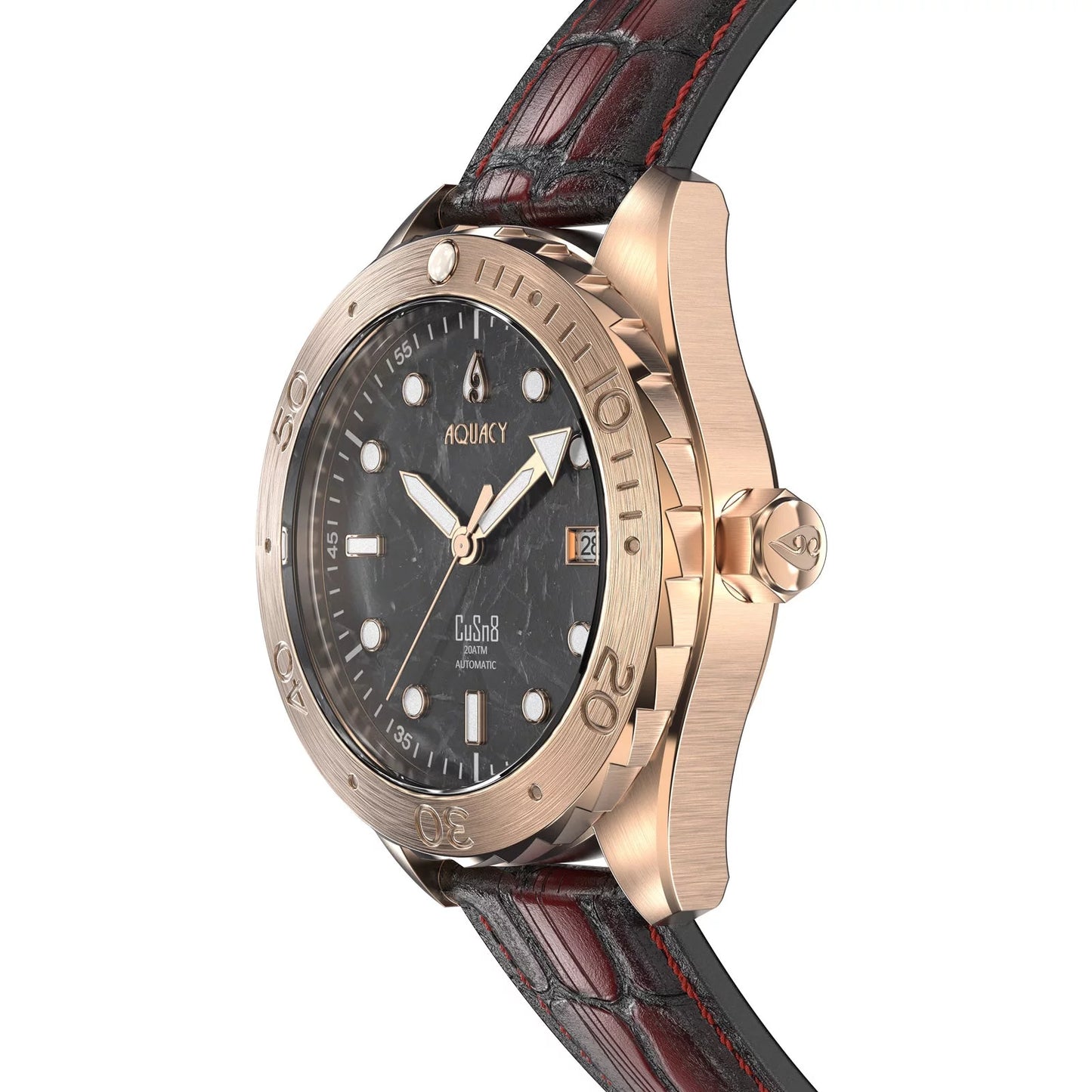 Aquacy Bronze CuSn8 Marble Automatic Diver Watch BR.BKM.8215.L - Screw Down 316L Stainless Case Back - 200M Water Resistance - 120 click Uni-Directional Bezel Dive Swimming Wrist Watches For Men