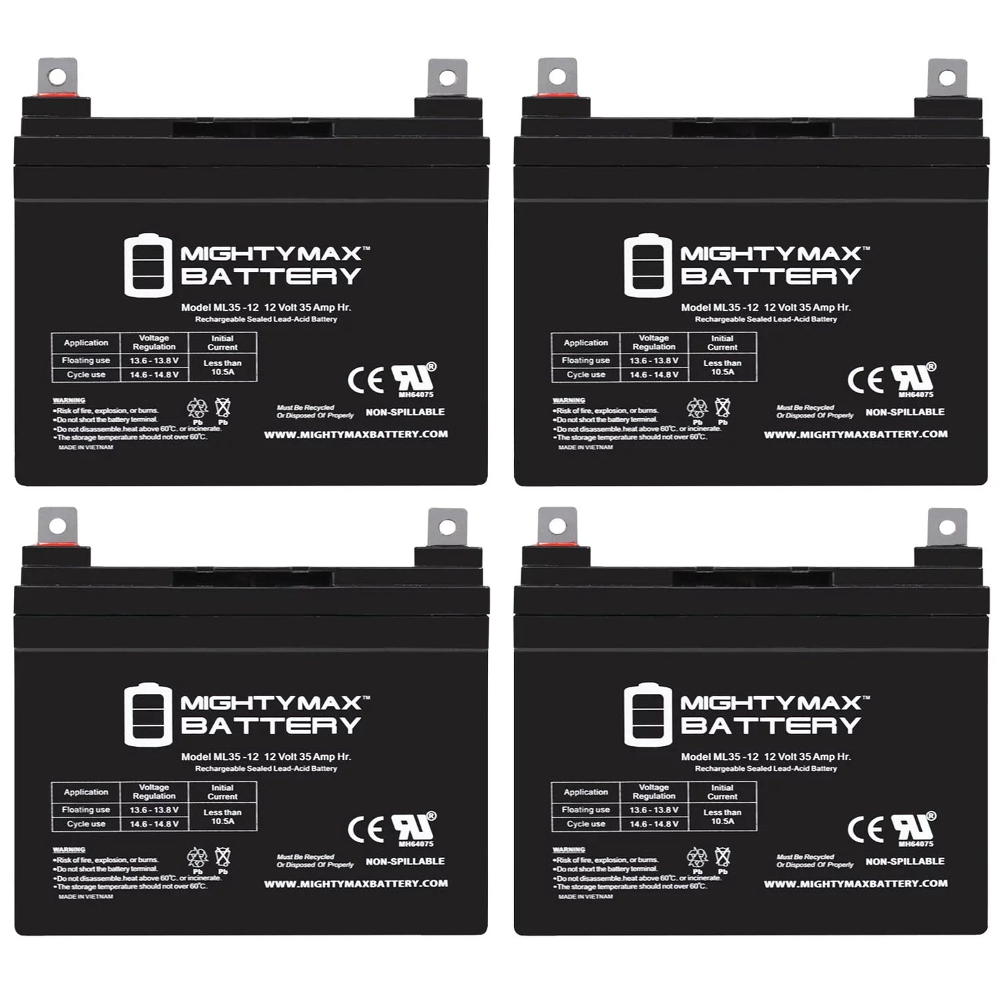 12V 35AH Battery For Pride Mobility Jet 3 Powerchair - 4 Pack