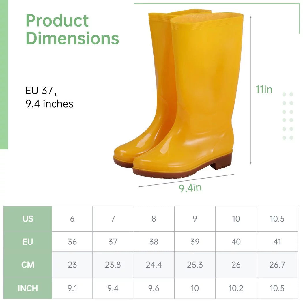 Women's Mid-calf Rain Boots, Waterproof Rain Footwear, Lightweight Garden Shoes, Fashionable Yellow Rain Boots for Gardening Cleaning And Outdoor Works