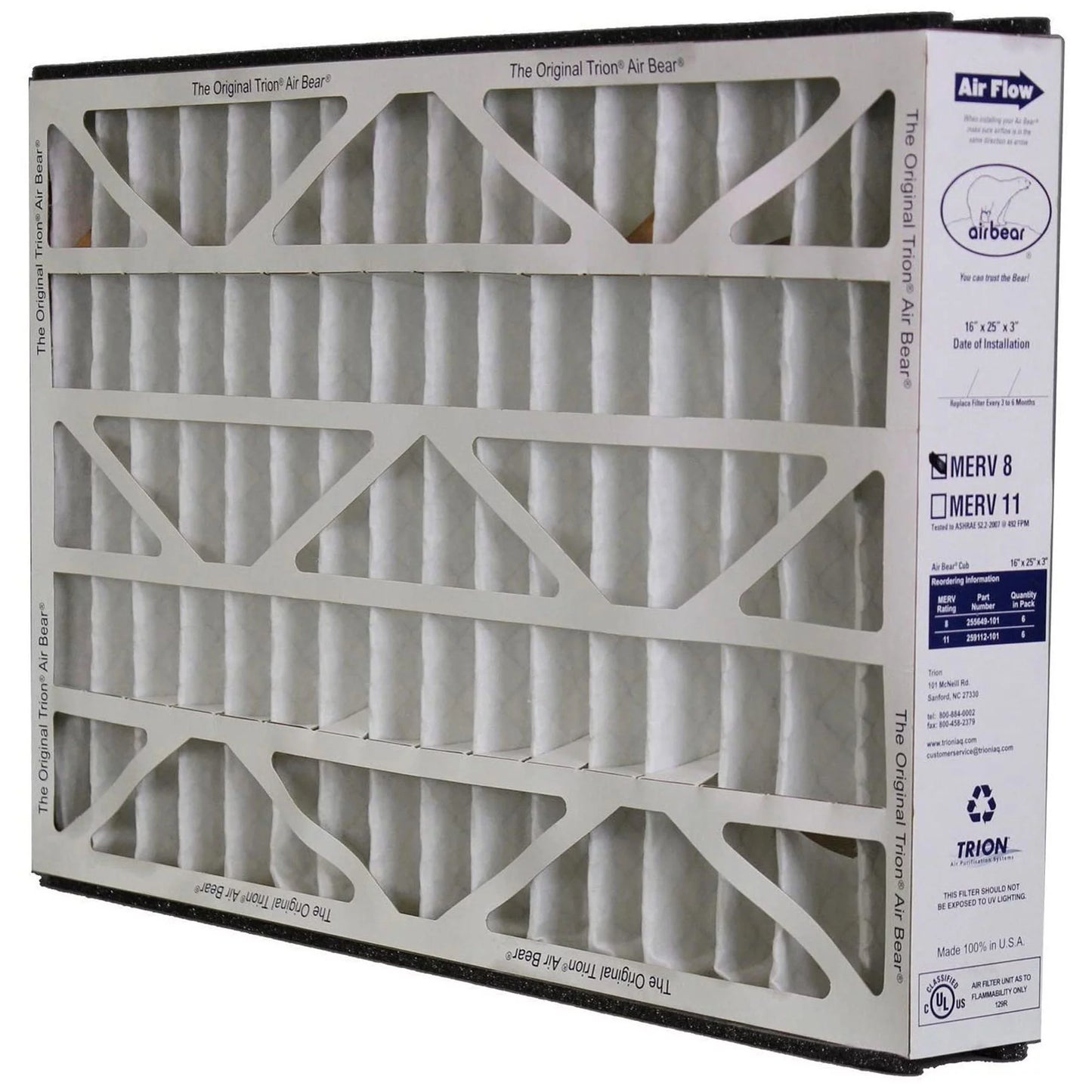 Trion 255649-101 Air Bear 16x25x3 Inch MERV 8 Air Purifier Filter (6 Pack)