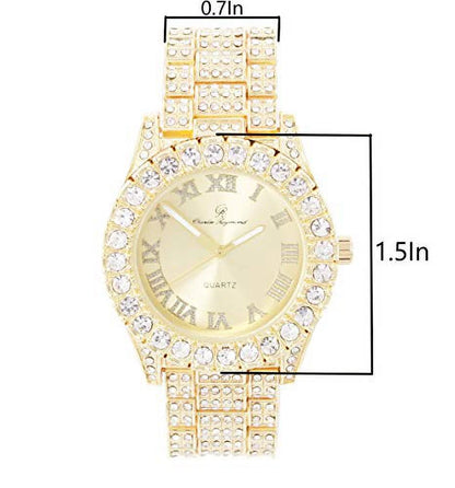 Charles Raymond Women's Big Rocks Blinged Out Dial with Roman Numerals Fully Iced Out Hip Hop Wristwatch - ST10327LA (Gold-Gold)