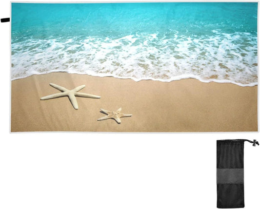 Bestwell Sea Beach Starfish Beach Towel Oversized Towel Blanket, Thin Lightweight Microfiber Sand Free Quick Dry Towel, 31”X71” Multipurpose Pool Bath Yoga Swim Shower Towel