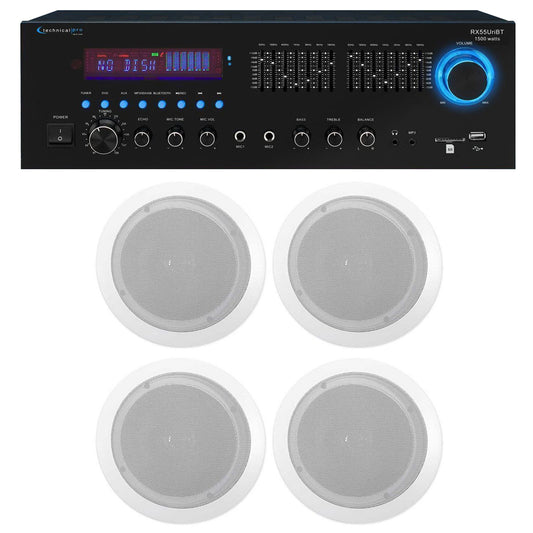 Technical Pro RX55URIBT Home Theater Bluetooth Receiver+4) 6.5" Ceiling Speakers