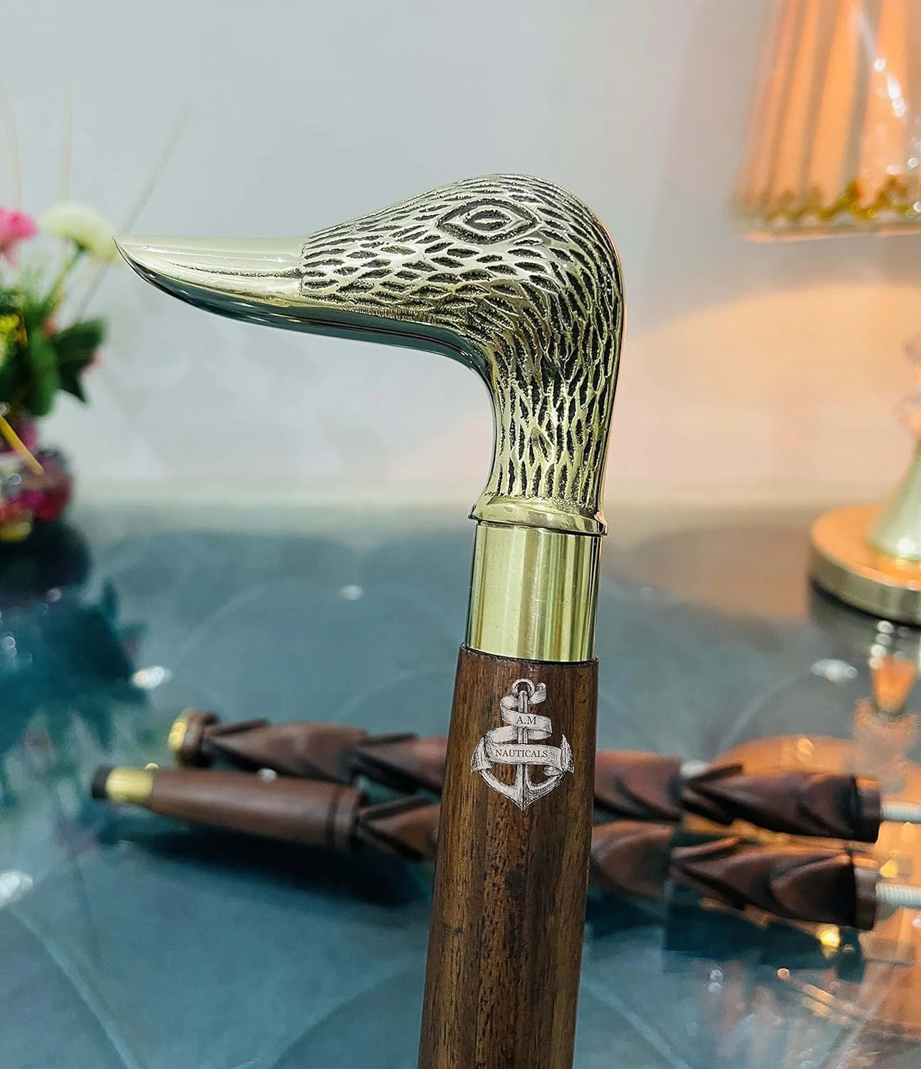 Brass Walking Stick Solid Brass Duck Face Head Handle Wooden Walking Stick