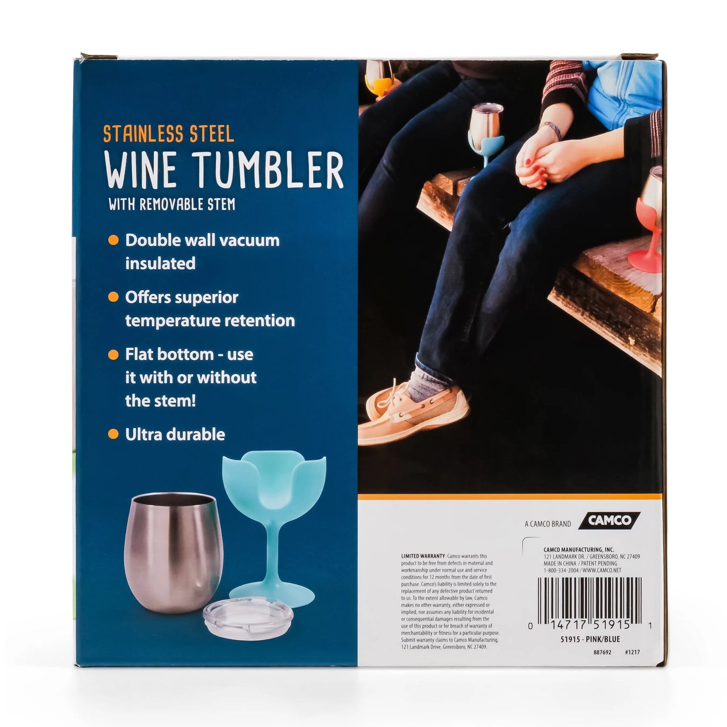 Camco Life Is Better at the Campsite 8oz Wine Tumblers | Kitchen Grade Stainless Steel, Pink and Teal | 2-Pack (51915)