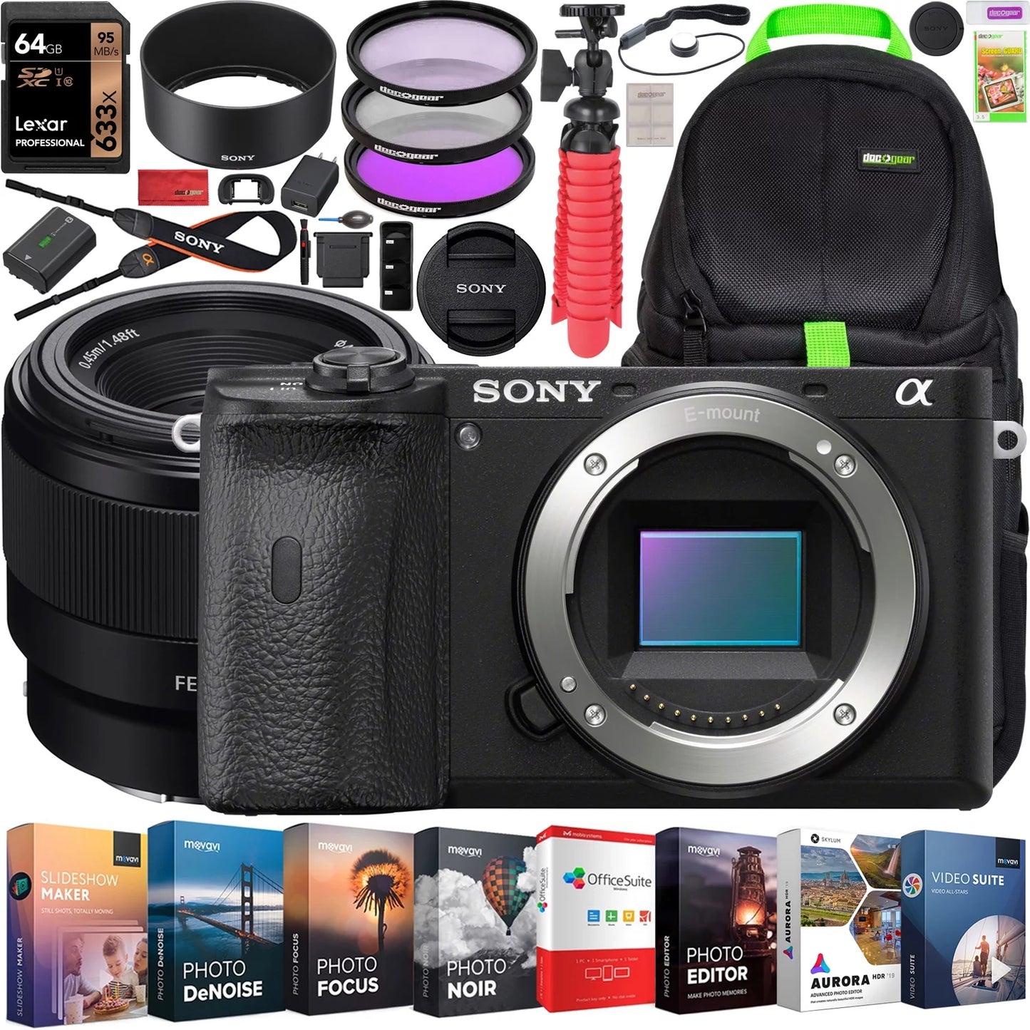 Sony a6600 Mirrorless Camera 4K APS-C Camera Body and FE 50mm F1.8 Full-frame Fast Prime Lens ILCE-6600B + SEL50F18F Bundle + Deco Gear Travel Backpack Case + Photo Video Software Kit + Accessories