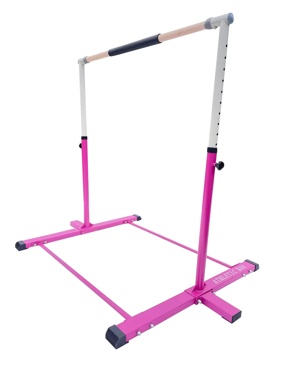 Athletic Bar Expandable Gymnastics Kip Bar for Kids with 6’x4’ Gymnastics Mat and Cushioned Handrail, Height Adjustable 3 to 5 FT Horizontal Bar, Gymnastic Bar for Junior Gymnasts Training Bar Pink