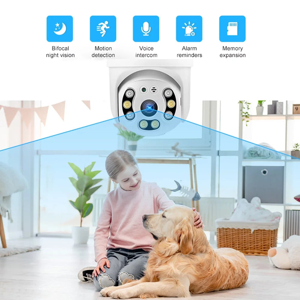 1080P Waterproof Smart WiFi Camera System - Wireless with 355° Rotation, Motion Detection, Sound & Light Alarm, Night Vision, Two-Way Communication, APP Remote Control for Home & Office Security