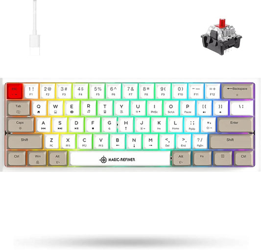 60% Portable Mechanical Gaming Keyboard, 14 Chroma Rgb Backlight, Dye-Sublimation Keycap, Type C Wired, Full Anti-Ghosting, For Pc/Windows/Mac/Ps4/Xbox (White Grey/Red Switch)