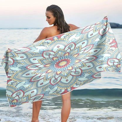 Bestwell Blue Mandala Pattern Beach Towel - Lightweight Compact Oversized Travel Towels - Super Absorbent Quick Dry Towel for Swimming Camping Holiday（600）