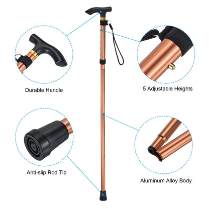 Uxcell Trekking Poles Collapsible Hiking Pole Telescopic Aluminum Alloy Brown, 2Pack