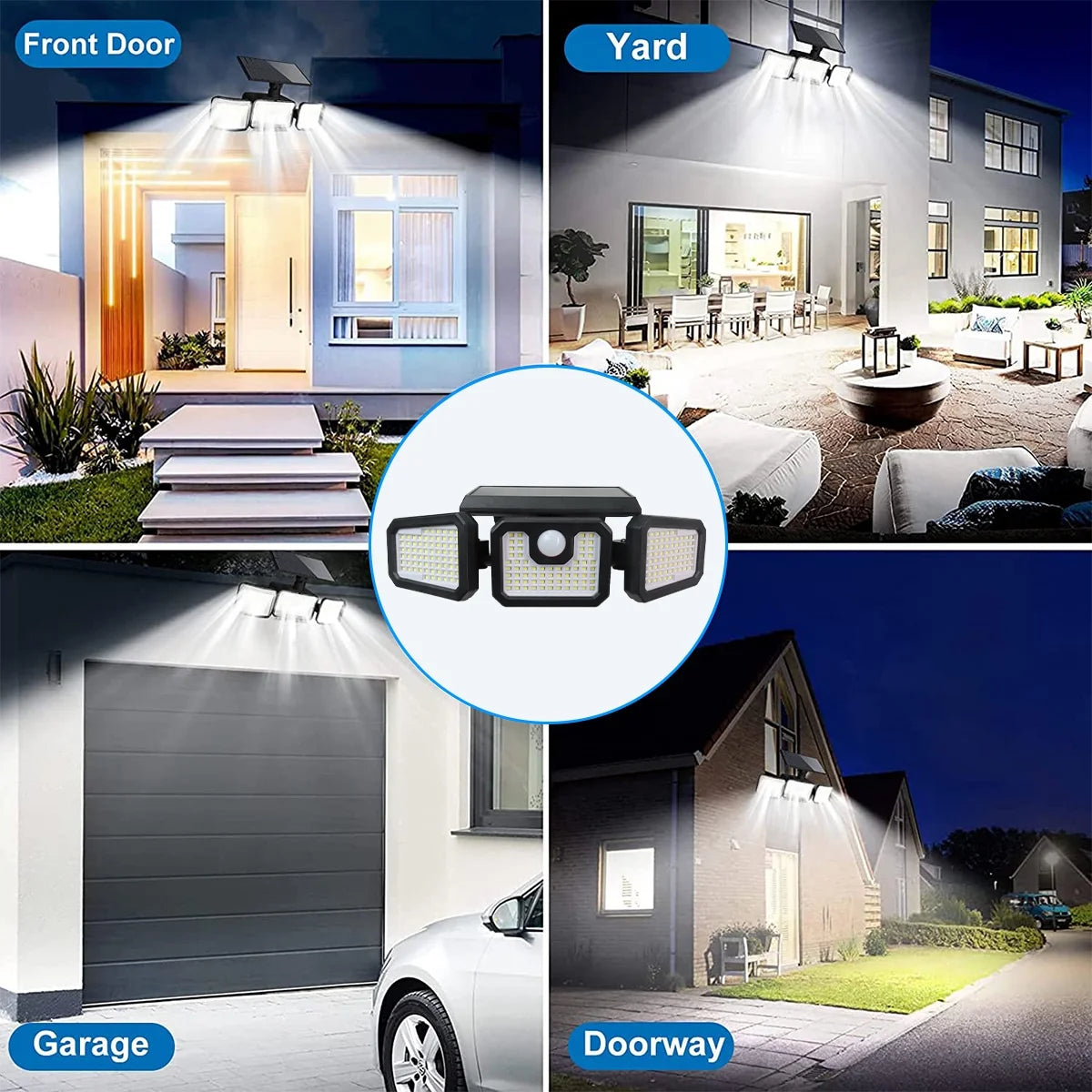 Yyton Solar Lights Outdoor - 2500LM Waterproof Motion Sensor Security Lights with Remote Control - 3 Heads 210LED Flood Lights for Outside Garage Yard (2 Packs)