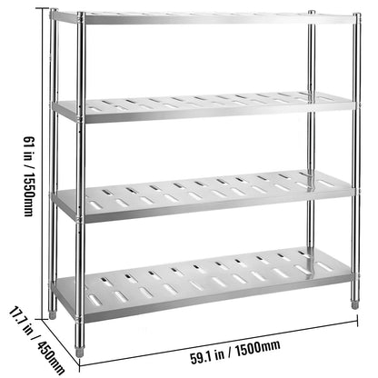 BENTISM Garage Shelf Heavy Duty Shelving 4-Tier 59.1x17.7x61in Stainless Steel