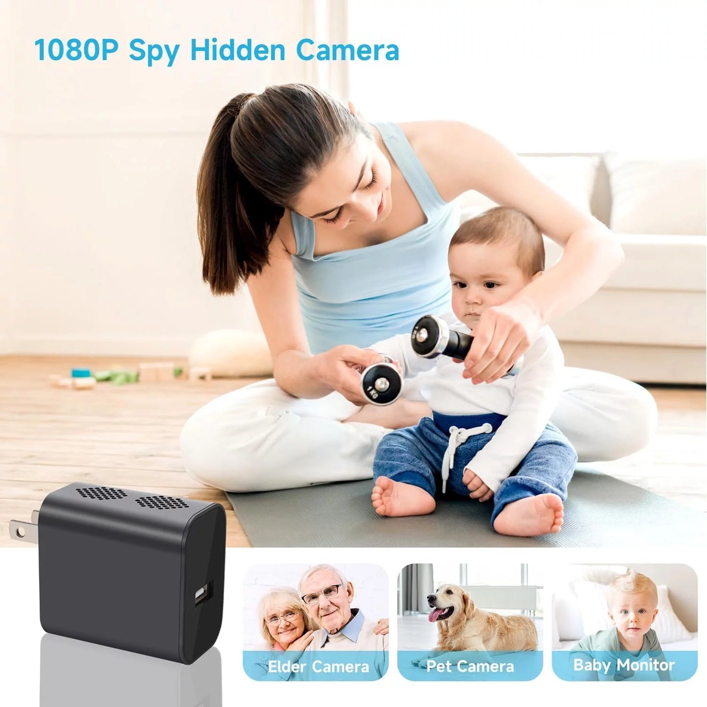 1080P Camera Portable 64GB Camera with Night Vision and Motion Detection,Nanny Cam Home