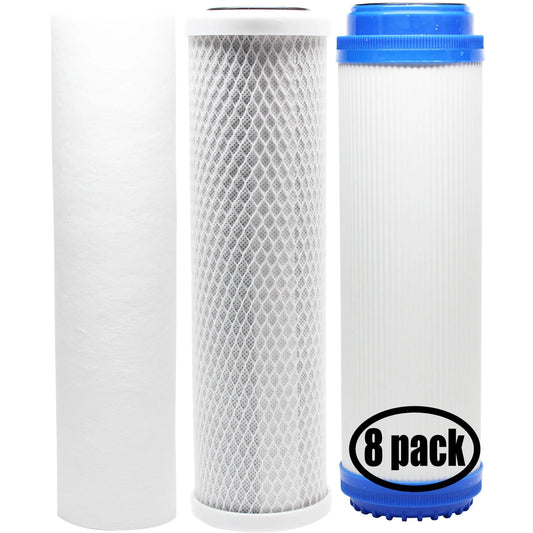 8-Pack Replacement for Filter Kit for MaxWater 103456 RO System - Includes Carbon Block Filter, PP Sediment Filter & GAC Filter - Denali Pure Brand