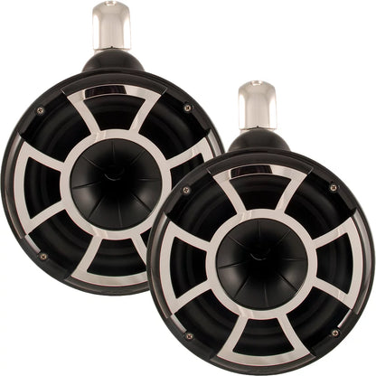 Wet Sounds REV8B-FMINI 8" Black Tower Speakers with Stainless Steel Fixed Mini Clamps & SYN-DX2.3 1200 Watt Amplifier