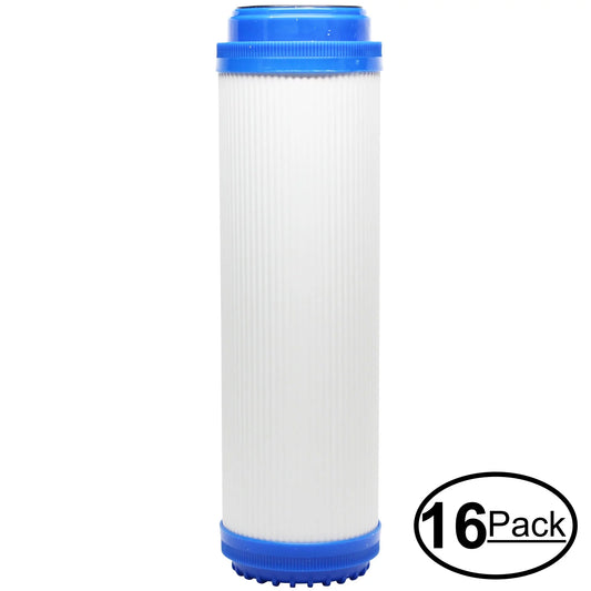 16-Pack Replacement for MaxWater 101048 Granular Activated Carbon Filter - Universal 10-inch Cartridge for MaxWater 5 stage 125 gpd reef aquarium reverse osmosis water System - Denali Pure Brand