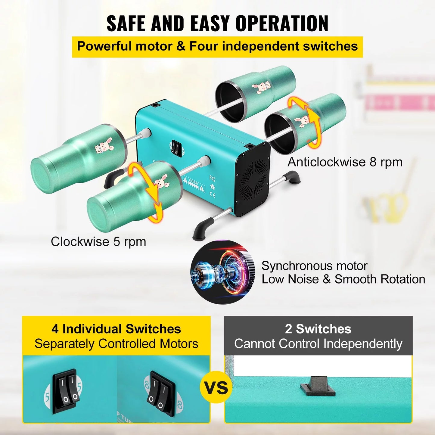 BENTISM 4 Cup Turner for Crafts Tumbler, 2 Speeds Multiple Tumbler Spinner Rotator Machine Kit with 4 Removable and Adjustable Arms, Mute Motor, 4 Independent Switches for DIY Epoxy Glitter Crafts