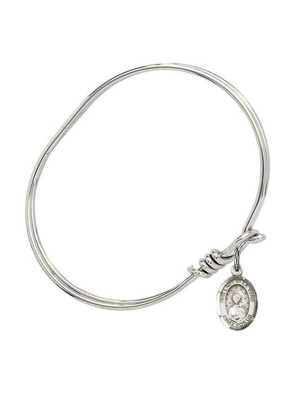 5 3/4 inch Oval Eye Hook Bangle Bracelet w/ Our Lady of la Vang in Sterling Silver