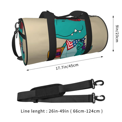 Coaee Cool Dino Playing Skateboard Large Capacity Travel Luggage Bag Cylinder Gym Bag Waterproof Sports Bag with Pocket and Compartment