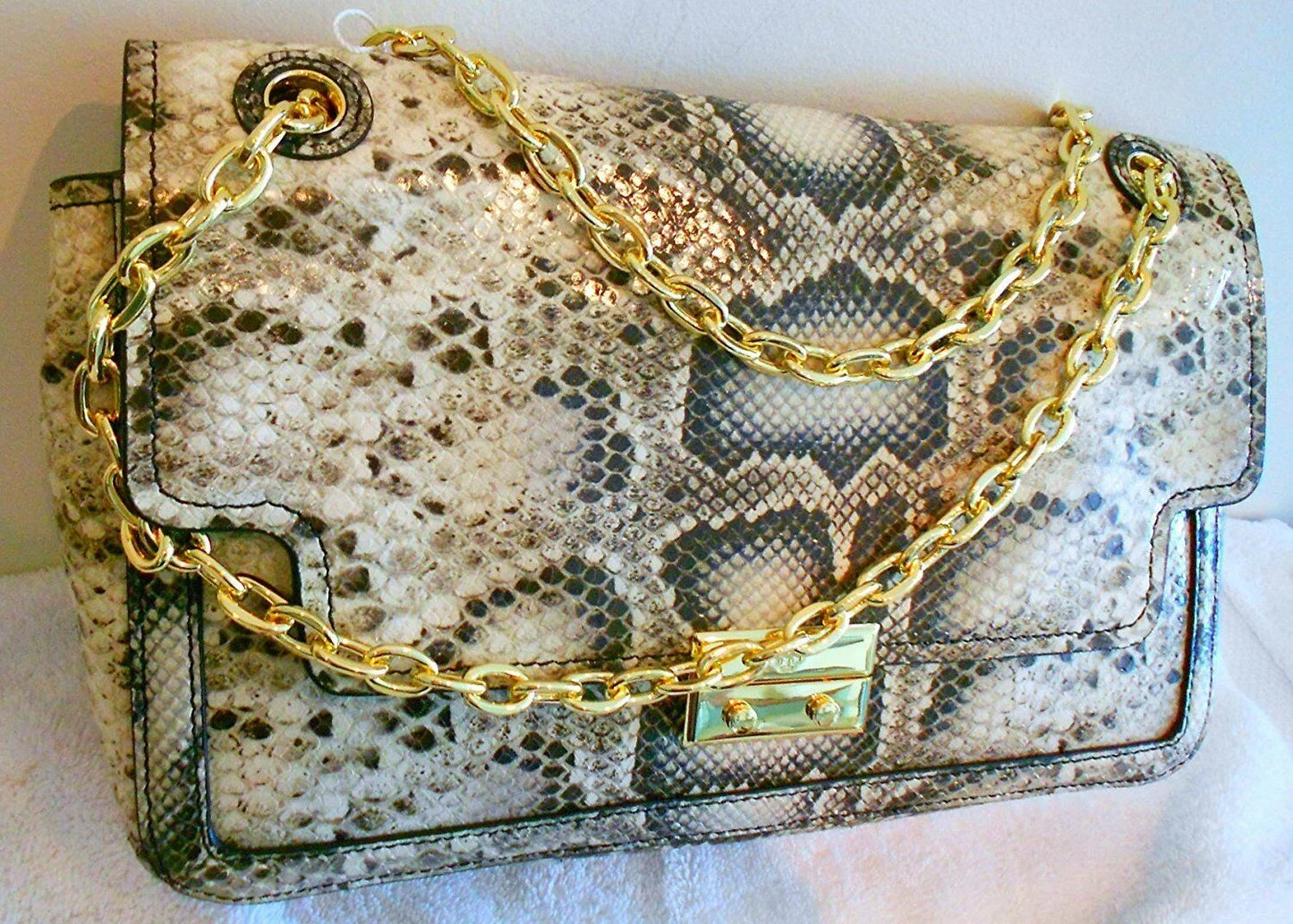 Tory Burch Elise Snake Shoulder Bag Natural Ivory NEW