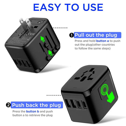 AICase International Universal Travel Adapter 2 USB+2 USB C Outlet Converter Plug Power