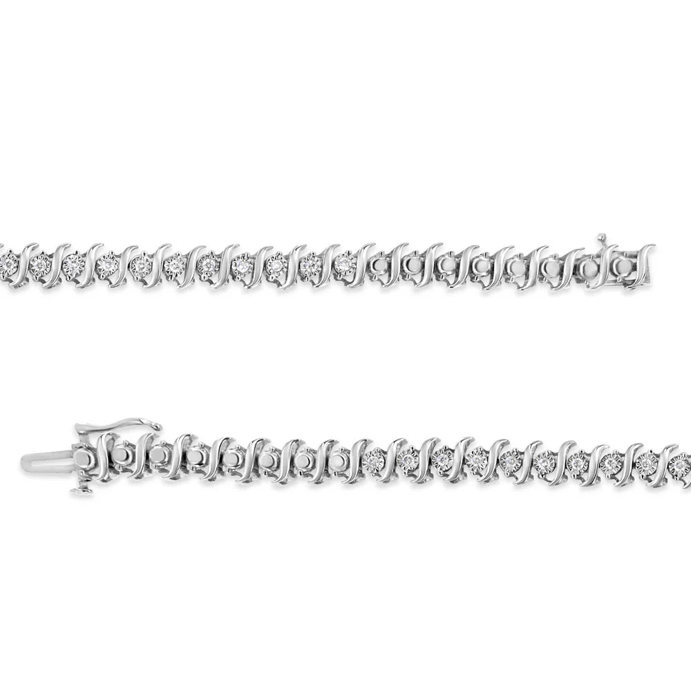 .925 Sterling Silver 1/2 Cttw Diamond Miracle Set "S" Link Tennis Bracelet - (J-K Color, I2-I3 Clarity) - Size 7.50