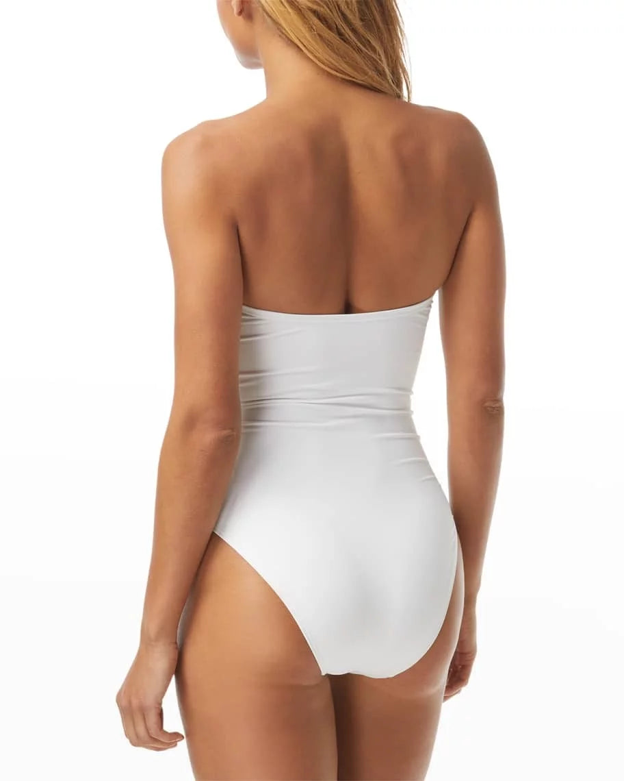 Carmen Marc Valvo WHITE Knot-Front Bandeau One-Piece Swimsuit, US 12