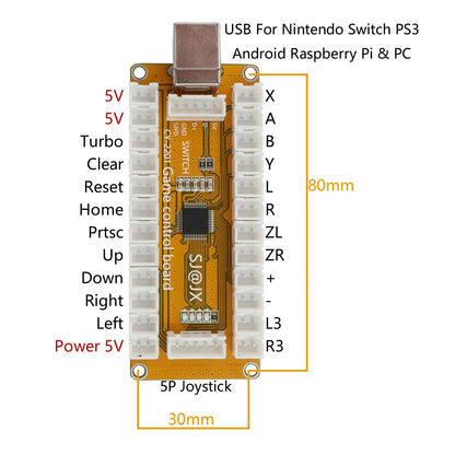 SJ@JX Arcade Game Controller USB Encoder 2 Player Gamepad Cherry MX Microswitch Button 8way Joystick for Nintendo Switch PC PS3 Retropie Raspberry Pi MAME