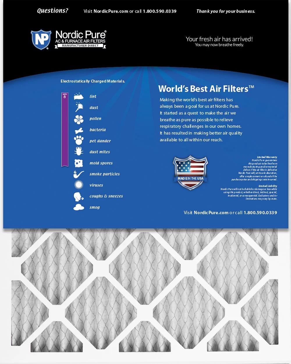 16x20x1 (15_1/2x19_1/2) Pleated MERV 8 Air Filters 6 Pack