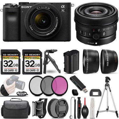 Sony a7C Mirrorless Camera (Black) with 28-60mm Lens+24mm f/2.8 G Lens +3 PC Filter +64GB