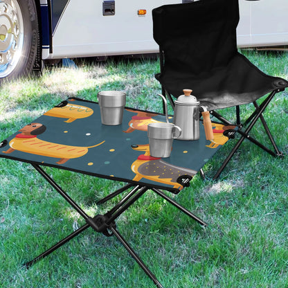 Cartoon Dachshund Dogs Camping Folding Table Portable Beach Table with Storage Bag Compact Picnic Table for Outdoor Travel Fishing BBQ