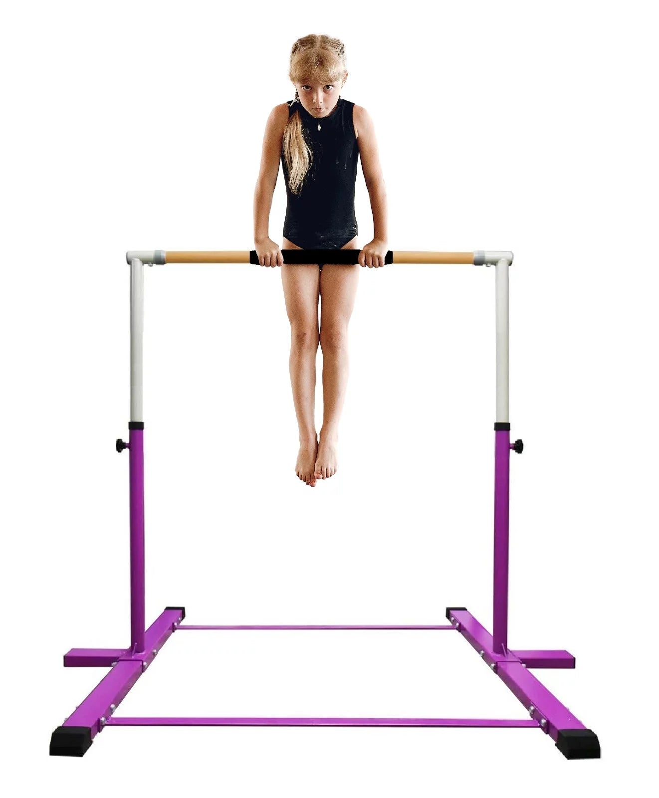 Athletic Bar Gymnastics Bar Kip Bar for Kids Gymnastic Training, Adjustable Height Horizontal Bar Professional Junior Gymnast Gymnastic Bar, Asymmetric Bar Expandable 3 to 5 FT Cushioned Bar Purple