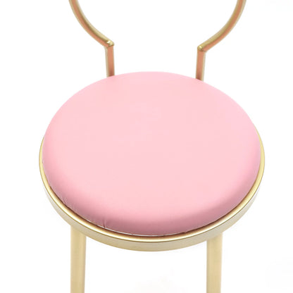 Anqidi Pink Vanity Chair, Simple Gold Iron + Pink Leather + Sponge Dresser Stool 13.78*12.2*27.36"