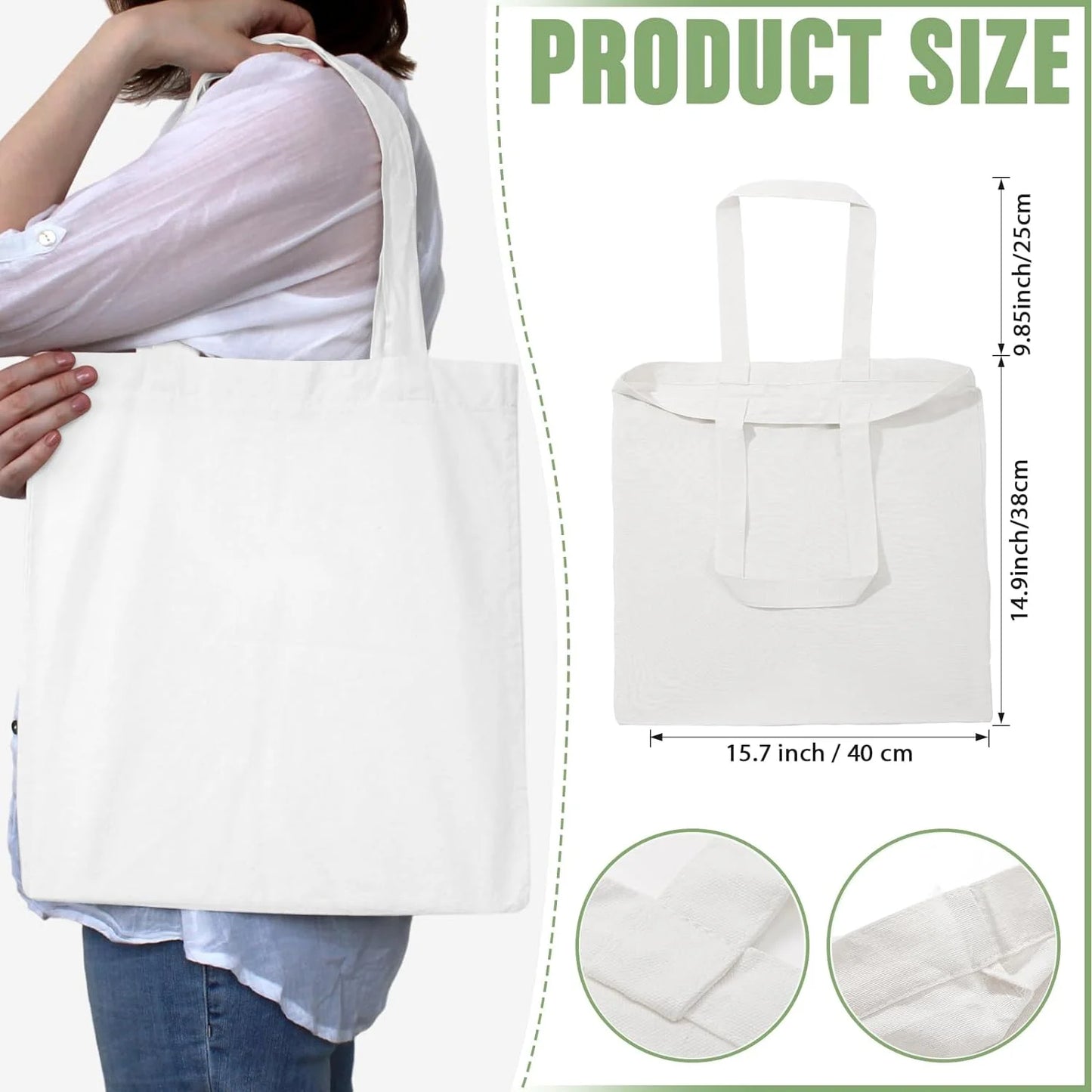 120 Pieces Cotton Tote Bag Bulk 13 x 15 Inch Blank Shopping Cloth Bags Reusable with Long Handle for Women Men DIY (White)