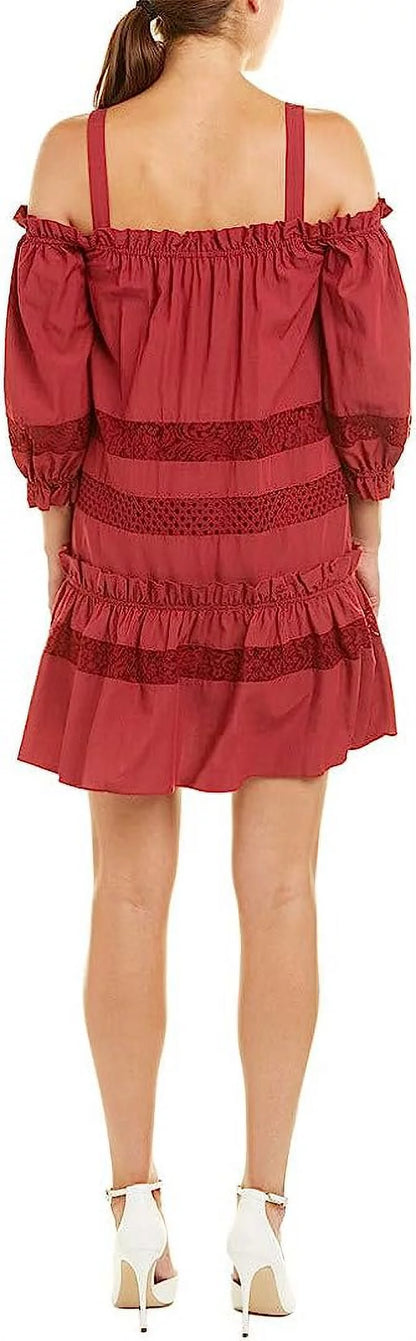 BCBGMax Azria Women's Cold Shoulder Lace Insert Dress, TIBETAN RED, XS