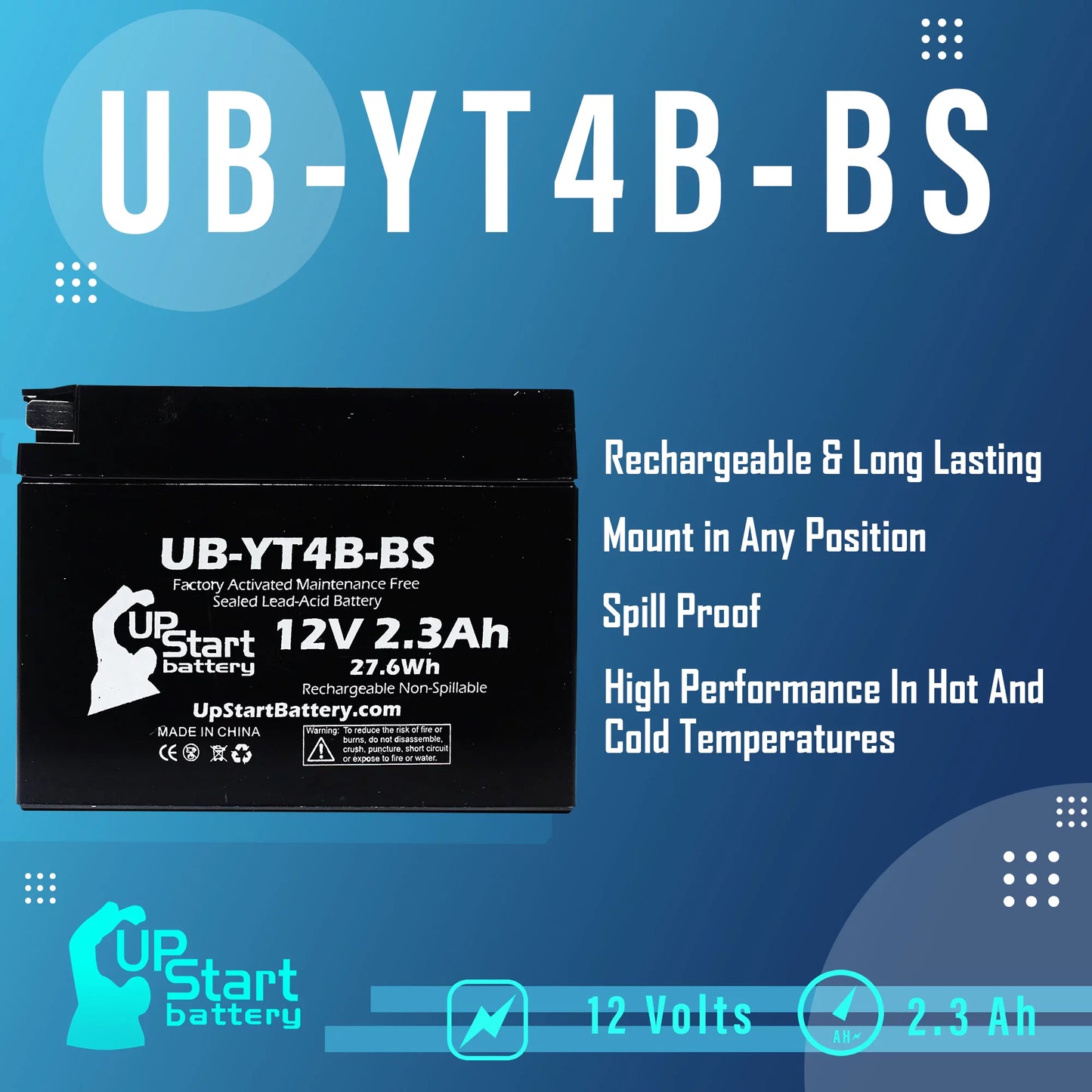 3-Pack UpStart Battery Replacement for 2006 Yamaha SR400 400CC Factory Activated, Maintenance Free, Motorcycle Battery - 12V, 2.3Ah, UB-YT4B-BS