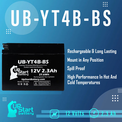 3-Pack UpStart Battery Replacement for 2006 Yamaha SR400 400CC Factory Activated, Maintenance Free, Motorcycle Battery - 12V, 2.3Ah, UB-YT4B-BS