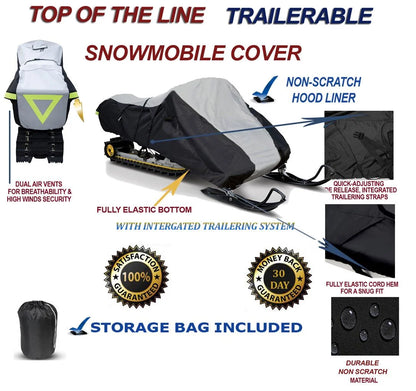 600D Snowmobile Travel and Storage Cover Compatible for 2004-2004 Model Year Ski Doo Bombardier GSX LIMITED 2 UP 800 Sleds. Slush and Mud Protection