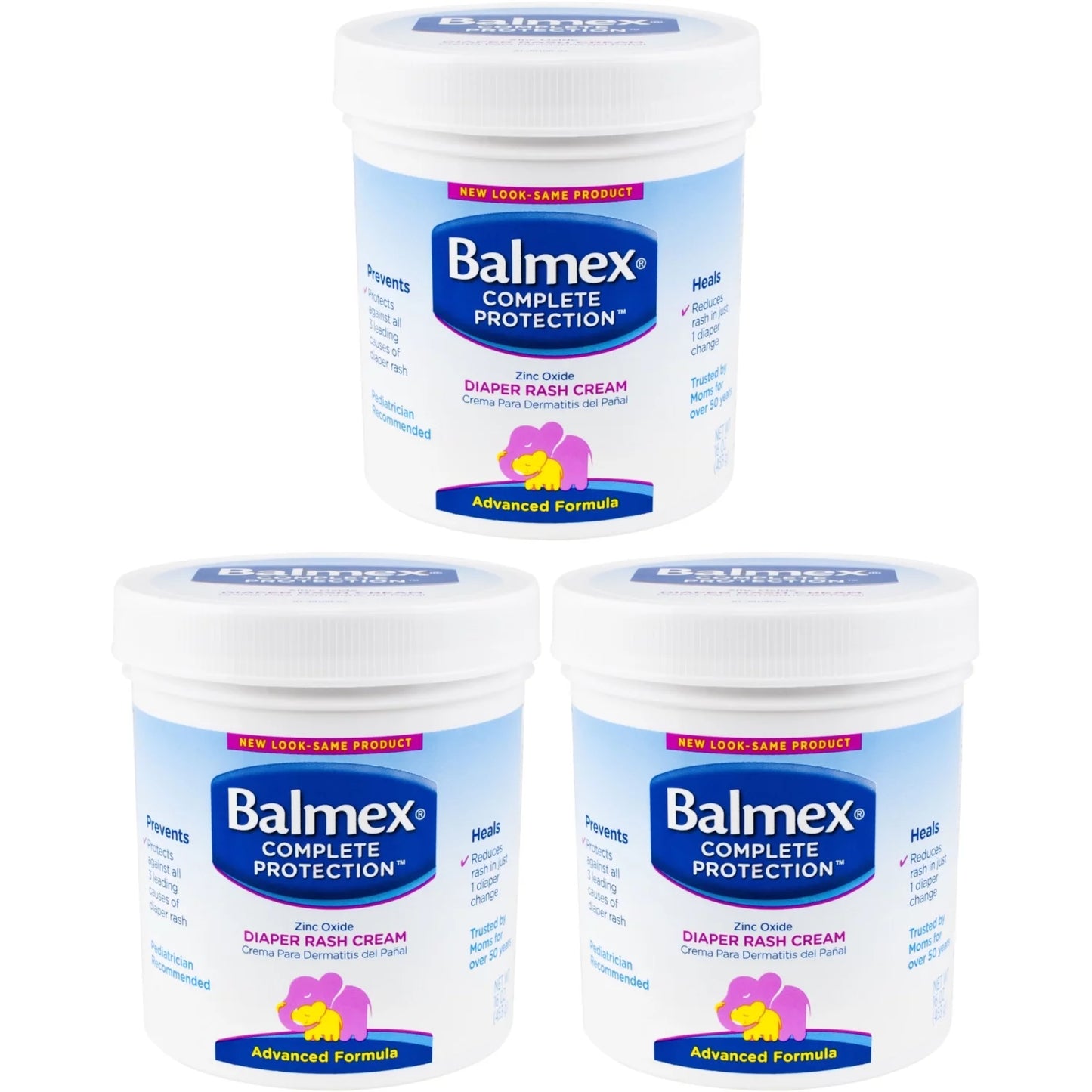 3 Pack - Balmex Diaper Rash Cream Jar - 16oz Each