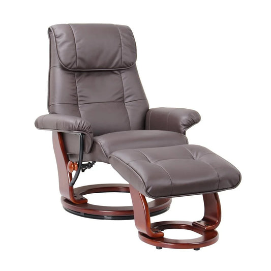 Scandinavian / European-styled recliner and ottoman, Kona Brown