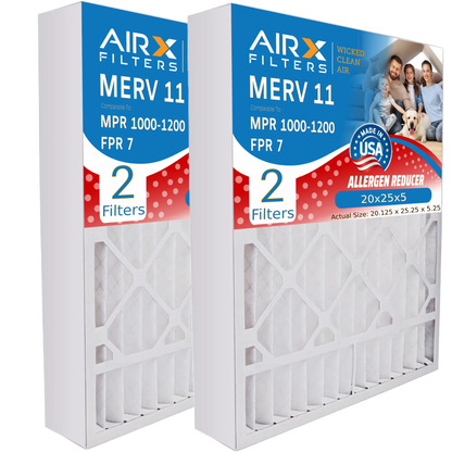 20x25x5 Air Filter MERV 11 Comparable to MPR 1000, MPR 1200 & FPR 7 Compatible with Goodman / Amana M8-1056 Premium USA Made 20x25x5 Furnace Filter MERV 11 - 2 pack by AIRX FILTERS WICKED CLEAN AIR.