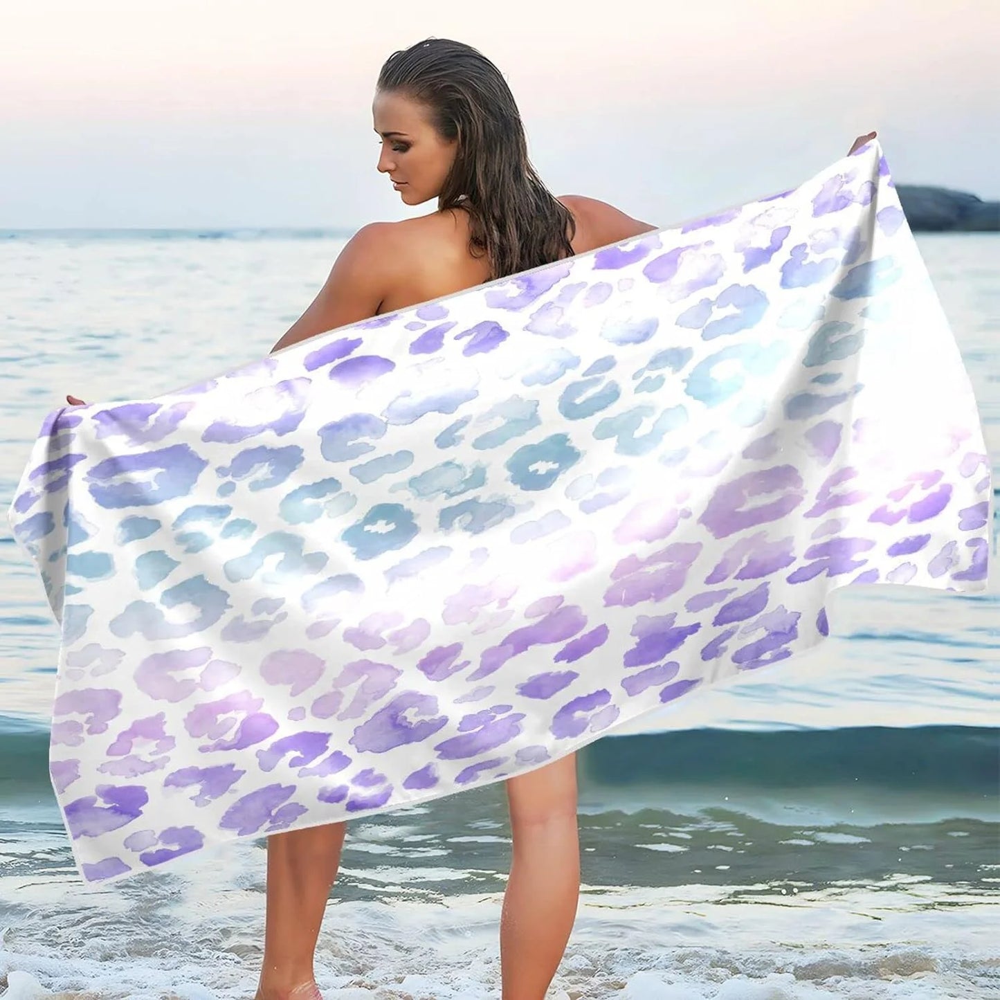 Bestwell Gradient Leopard Beach Towel - Super Absorbent Oversized Travel Towels - Lightweight Compact Quick Dry Towel for Swimming Camping Holiday （405）