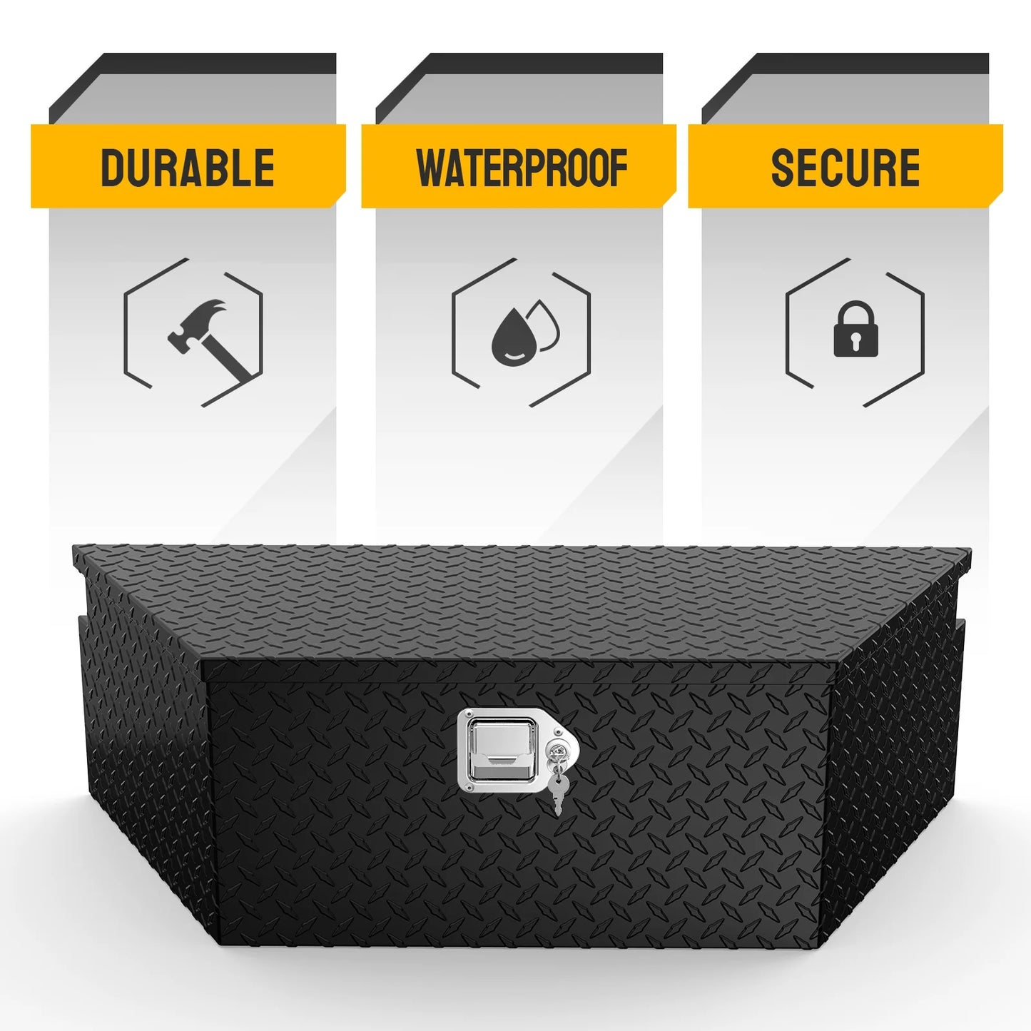 TUFFIOM 39 Inch Aluminum Truck Trailer Tongue Tool Box with Lock & Keys, Diamond Plate Storage Organizer Toolbox for Pickup Truck Bed, Trailer, RV, ATV, Black