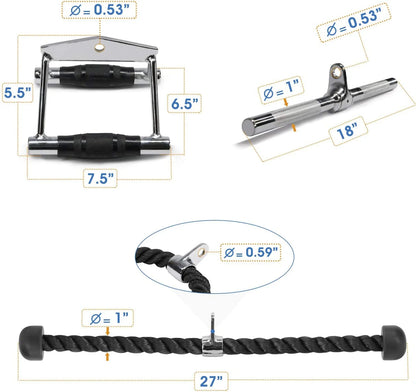 Yes4All Double D Handle + Tricep Rope + V-shaped Bar Cable Attachment Combo